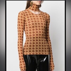 Nanushka Hanny High Neck Cutout Logo Mesh Blouse